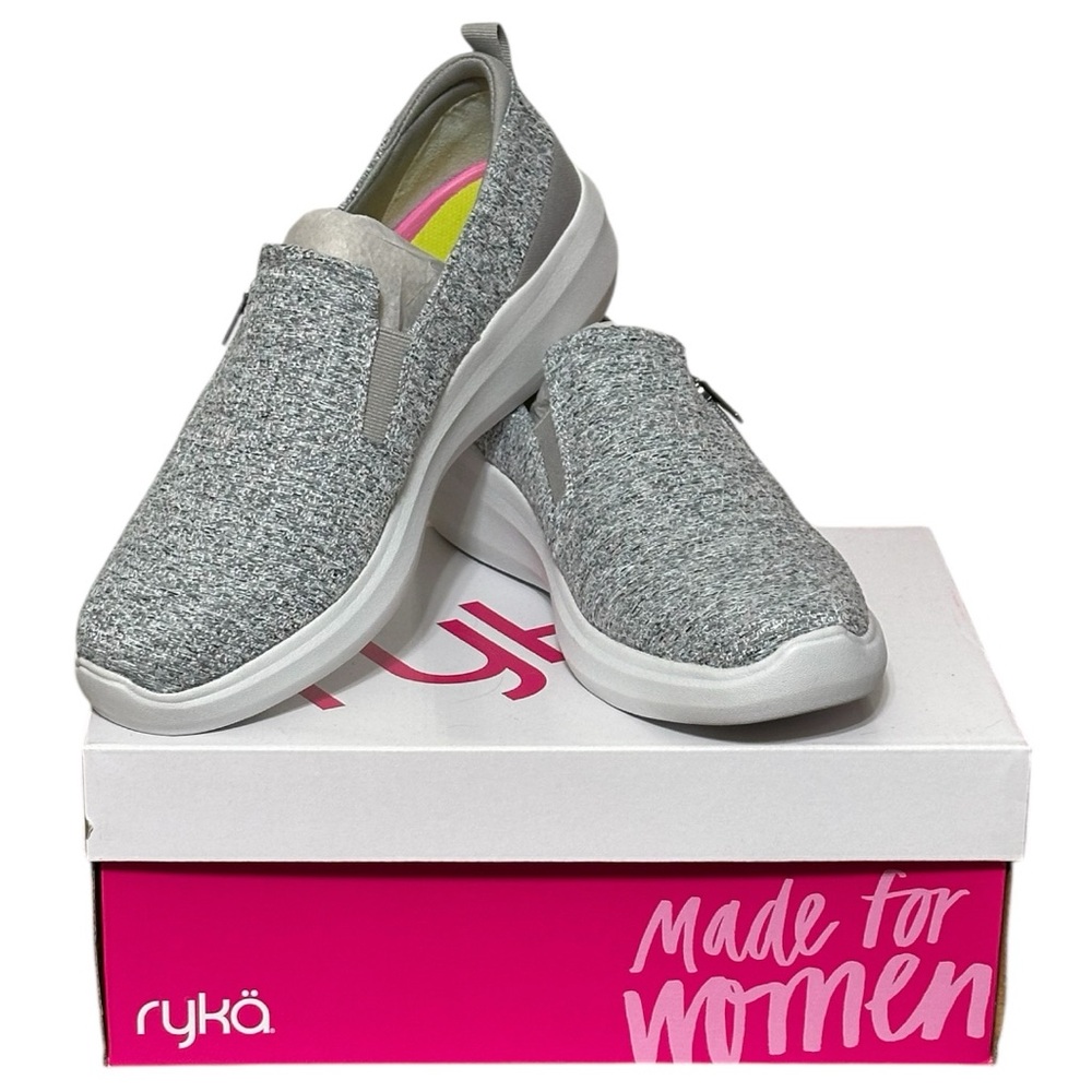 RYKA Ally Heathered Grey Slip-On Shoes with Zip Side Detail, Paloma, Sz 8.5M NEW